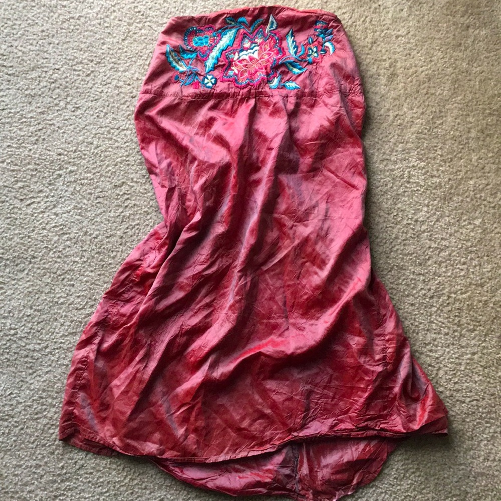Free People 100% Silk embroidered floral red dress